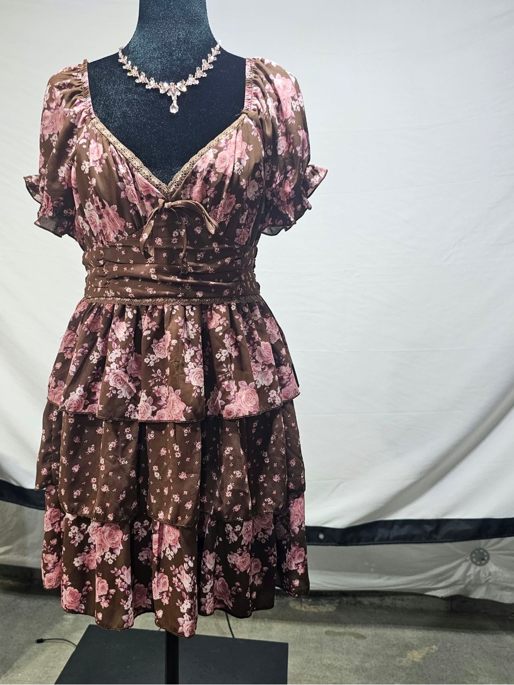 #439 THIRTY/THIRTY Brown Pink Floral Tiered Dress Size L – Coquette Cottagecore